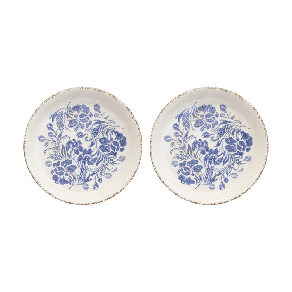 LVD Vintage Blue Ceramic Kitchen Dinner Plate Home Decor 23.5x23.5x2.5cm (2 Pack)