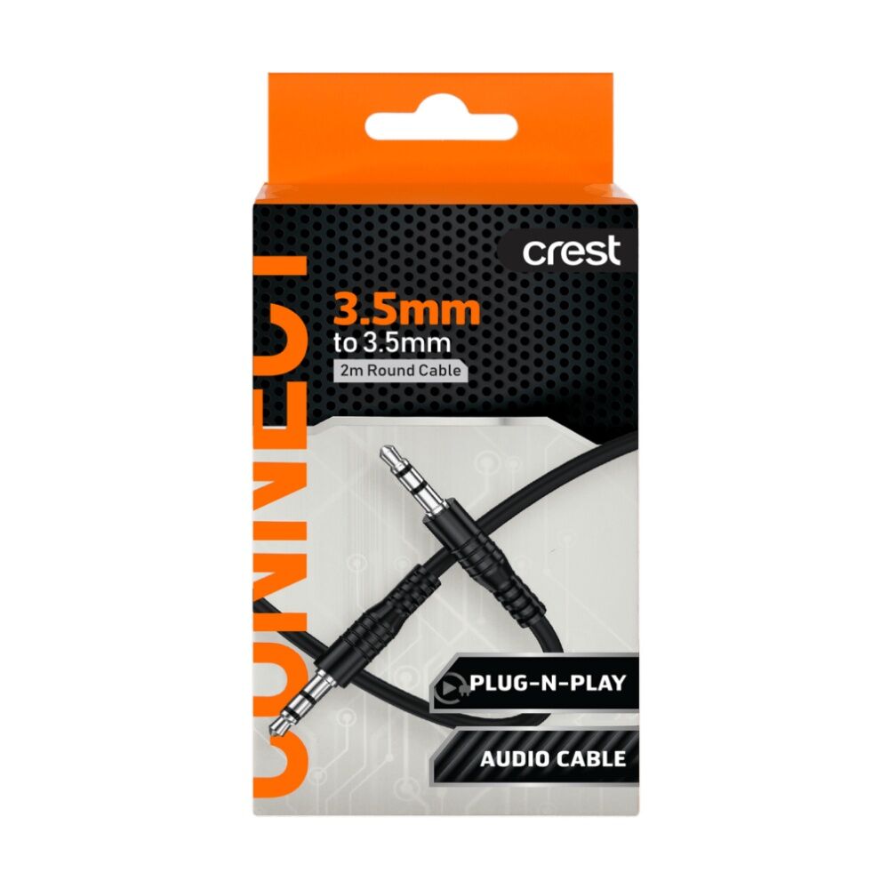 Crest 3.5mm Male-To-Male Audio Cable Aux Port Compatible Flexible PU 2m (6 Pack) — image 2