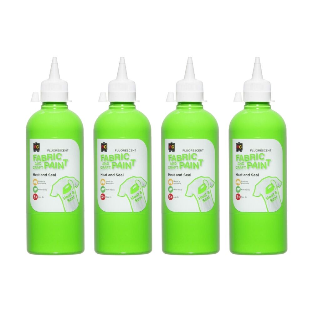 Educational Colours Fluorescent Fabric & Craft Kids Paint Green 500ml 3y+ (4 Pack)