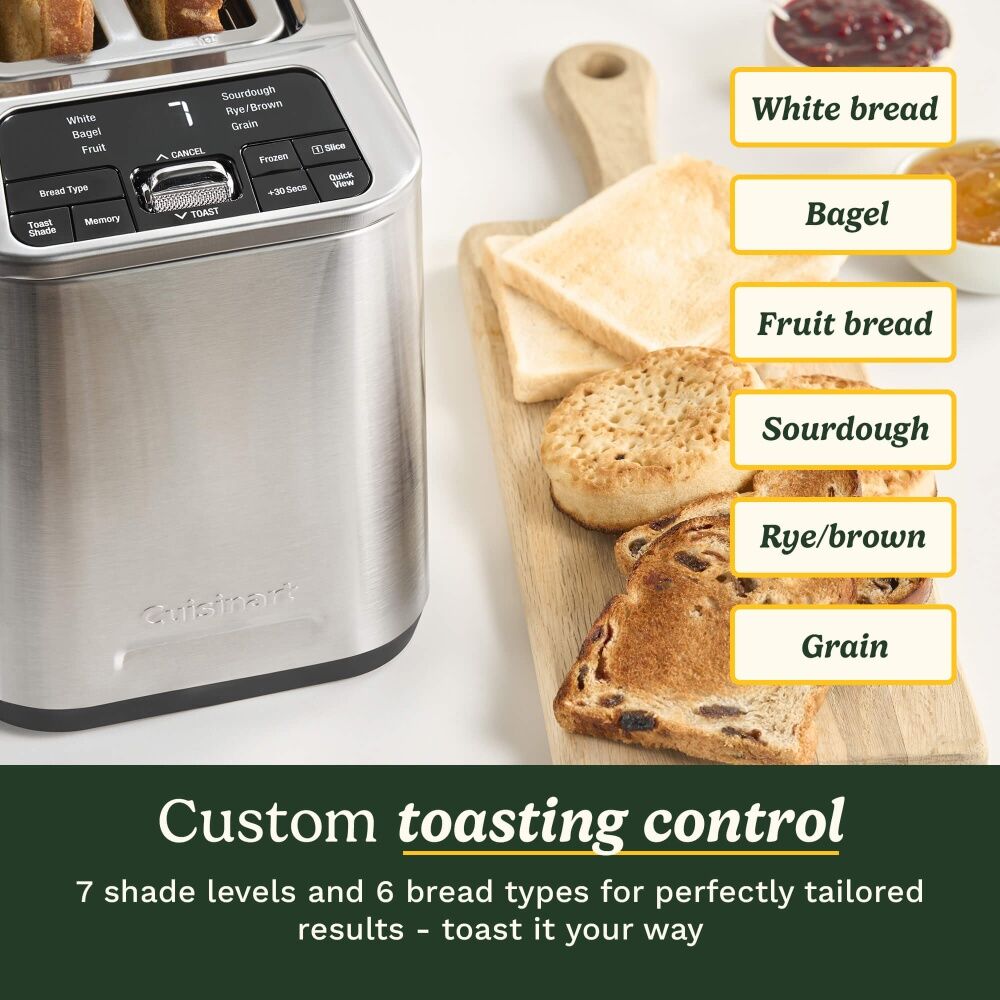 Cuisinart Smart Elite 2 Slice Digital Toaster Stainless Steel - Motorised Lift - Extra-Large Slots - MemorySet For Four Toast Settings - Six Bread — image 4