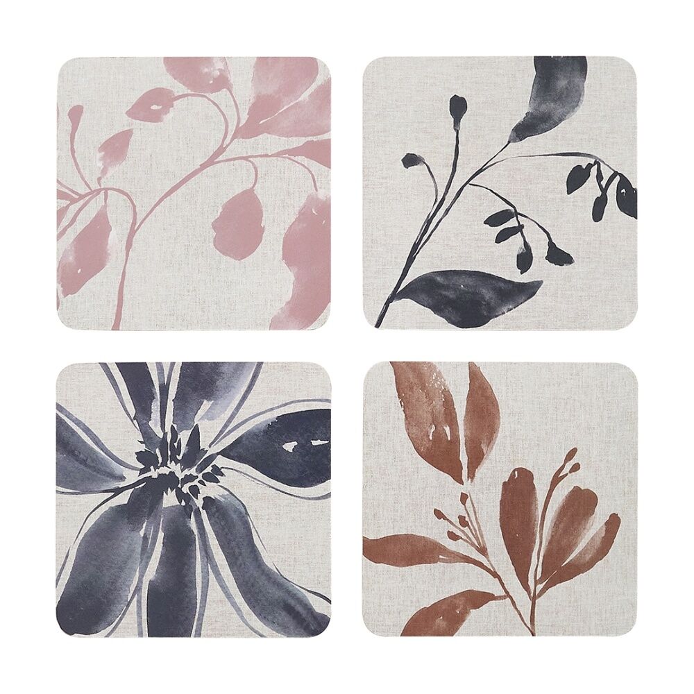 Ecology 4pc Ecology Hand Drawn Floral Silhouettes Cecile Rectangle Coasters 10cm (2 Pack) — image 2