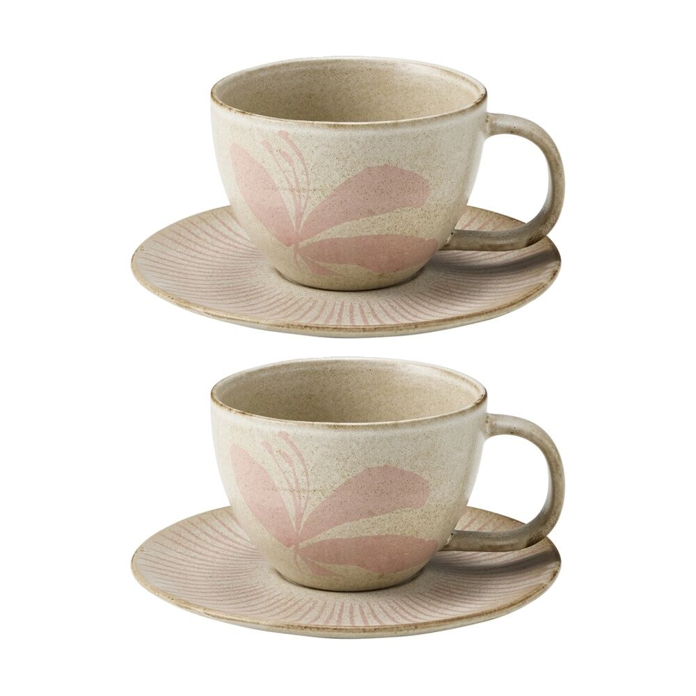 Ecology 2pc Ecology Hand Drawn Floral Silhouettes Cecile Tea Cup & Saucer 290ml (2 Pack)