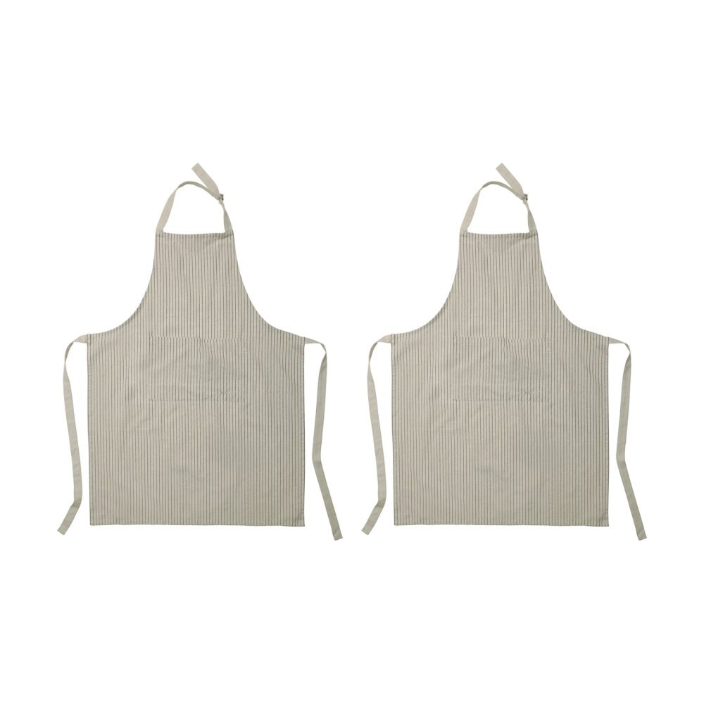 Ecology Tonka 100% Cotton Kitchen Apron Beige & Stone Stripe 70x95cm (2 Pack)