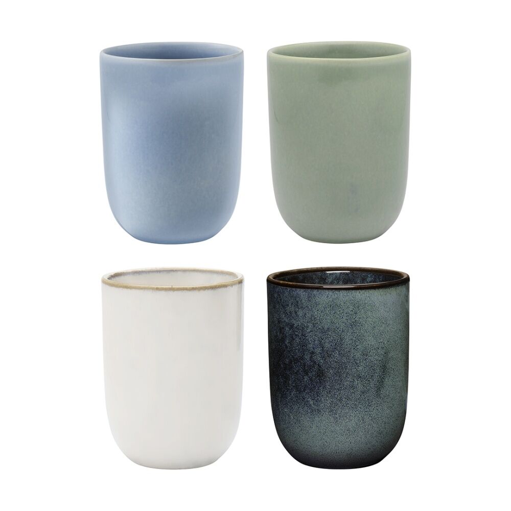 Ecology Element Stoneware Cuddle Mugs Green Blues & White 250ml (4 Pieces)