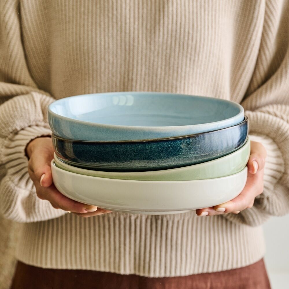 Ecology Element Stoneware Dinner Bowl Set Green Blues & White 22cm (4 Pieces) — image 3