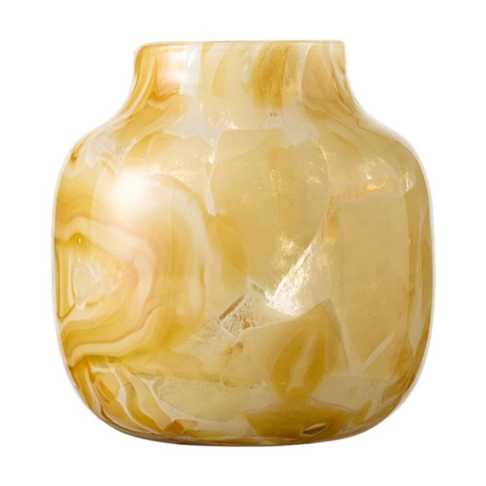 Ecology Elowen Curved Flower Vase Yellow/White Honeycomb Marble-Look — 16.5cm