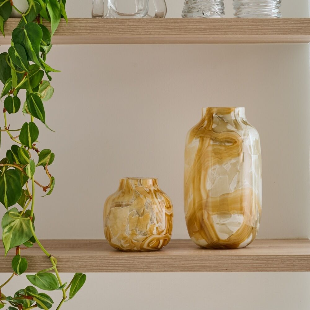 Ecology Elowen Curved Flower Vase Yellow/White Honeycomb Marble-Look — image 2