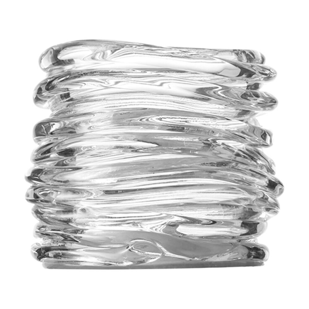 Ecology Curlicue Candle Holder 10Cm - Clear Raised Glass with Textured Ribbon Design - White-Washed Base