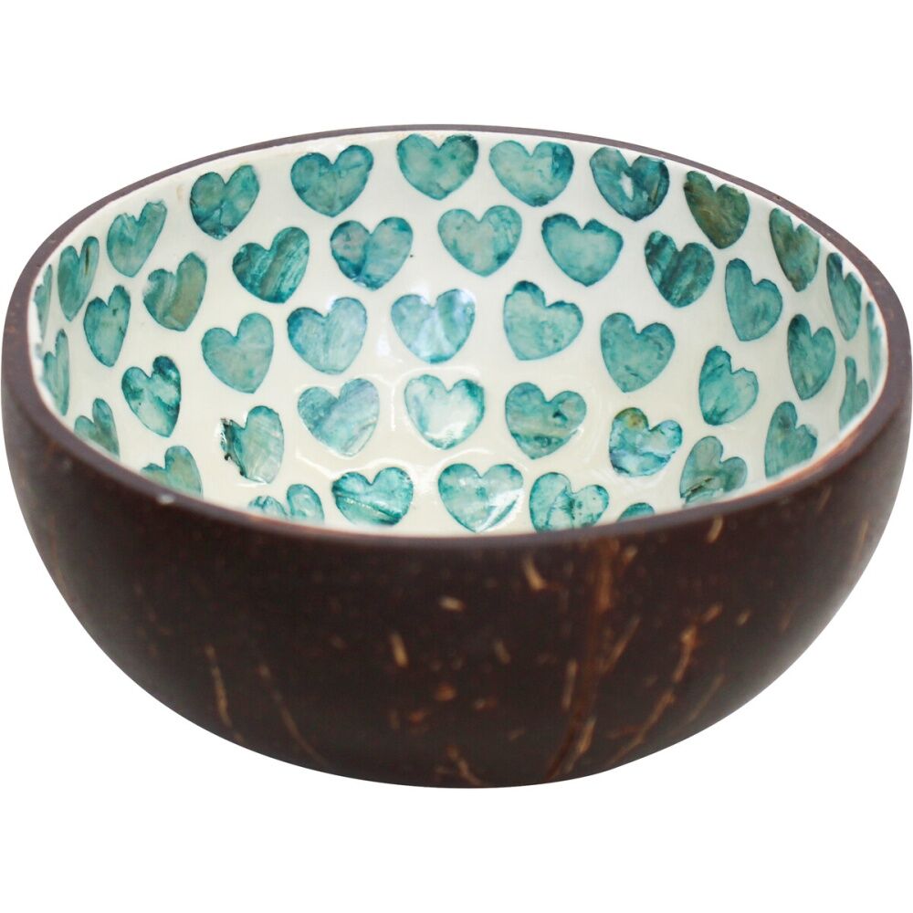 LVD 13x13x6cm Turquoise Heart Round Coconut Capiz Trinket/Jewellery Bowl — image 2