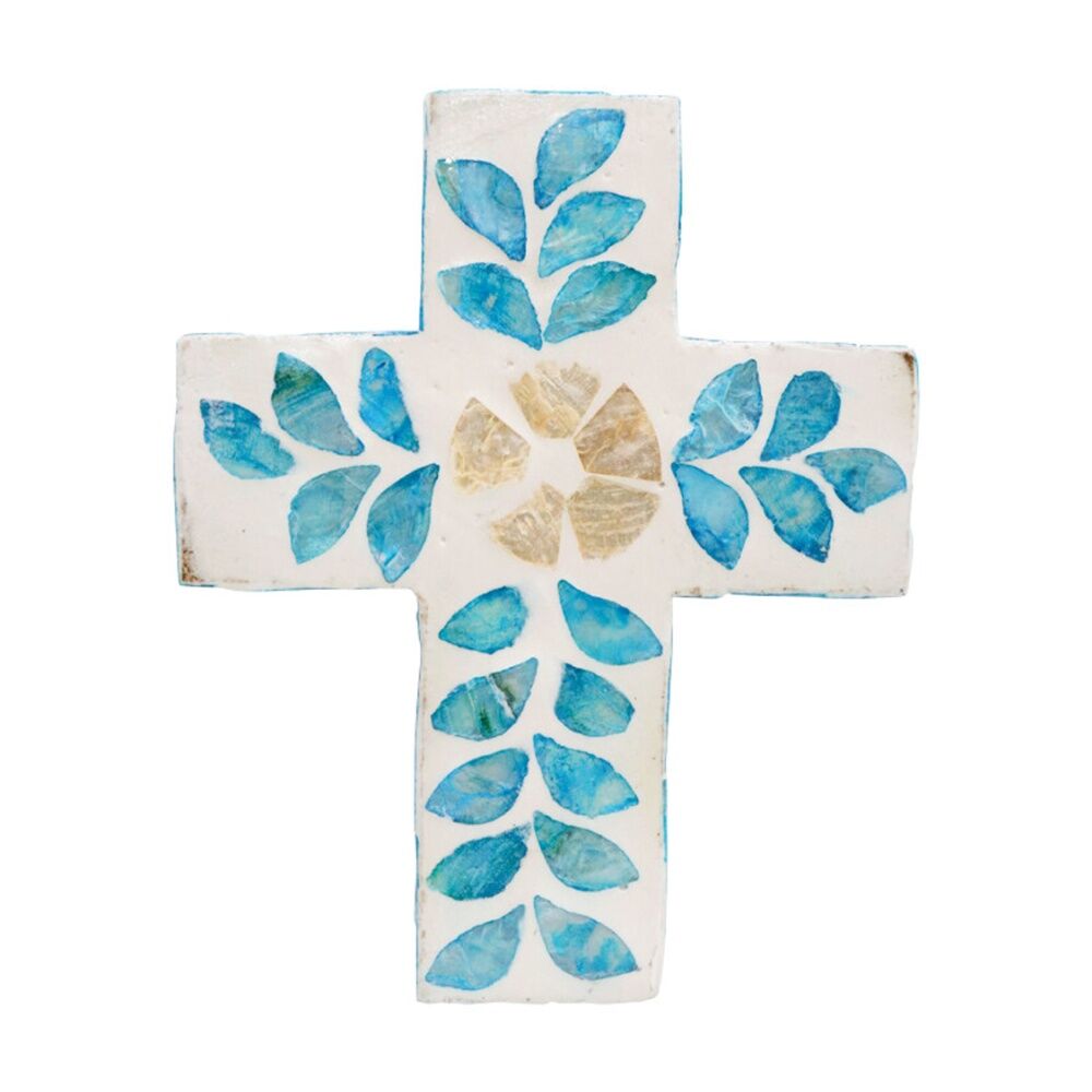 LVD 15x12x2cm Small Decorative Capiz Shell Leaf Cross Home & Living Decor