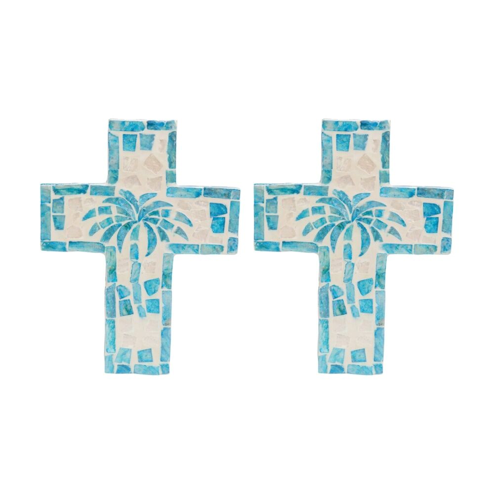 LVD Medium Decorative Aqua Palm Tree Cross Home & Living Decor 21x16x2cm (2 Pack)