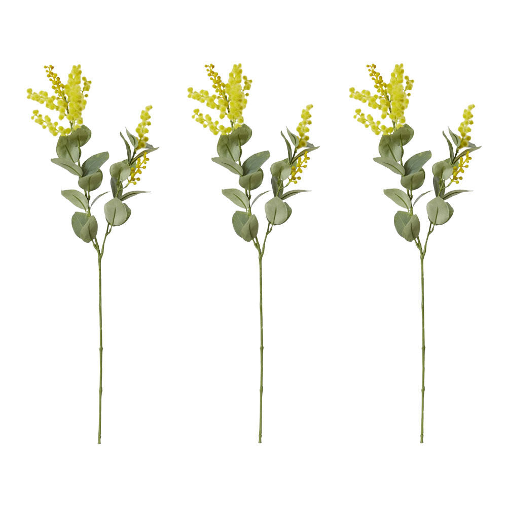 E Style Wattle Pick Spray Stem Artificial Flower Decor Yellow 10x5x61cm (3 Pack)
