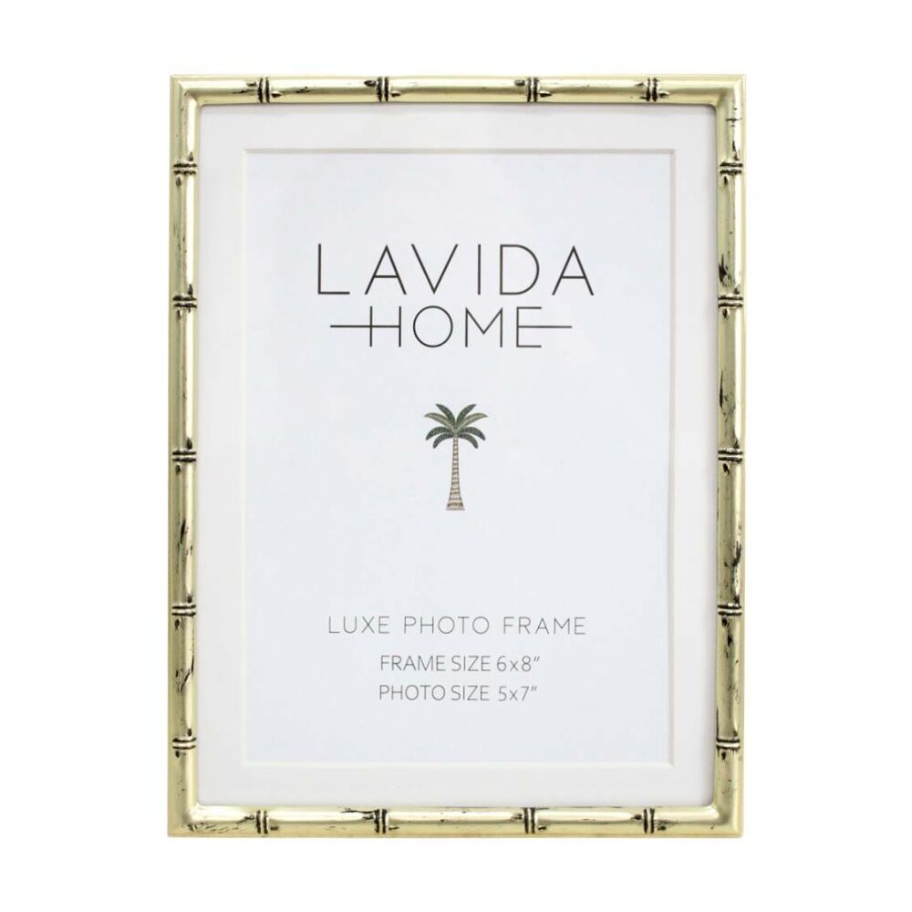 LVD 20x15x1.5cm Luxe 6x8 Gold Bamboo Iron/ Glass Photo Frame Home Decor