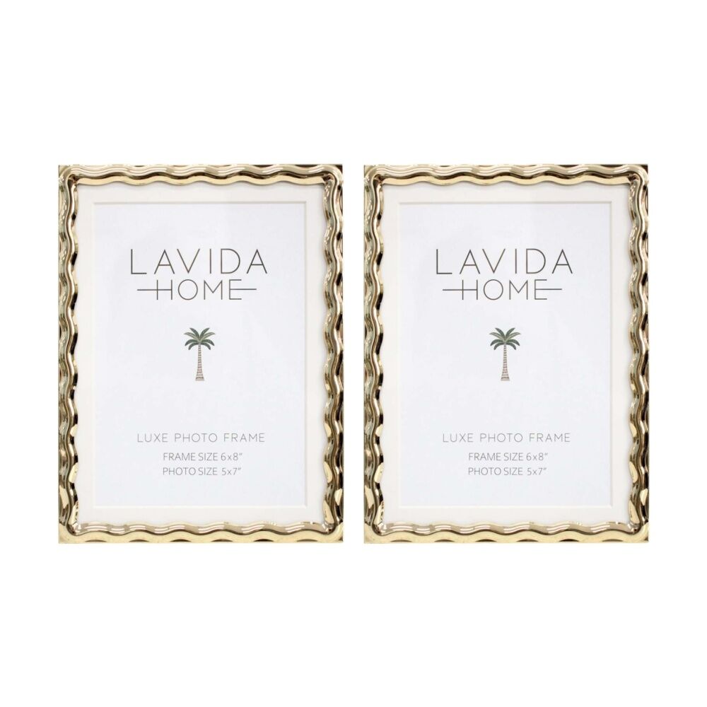LVD Luxe 6x8 Gold Wavy Iron/ Glass Photo Frame Home Decor 20.5x15.5x1.5cm (2 Pack)
