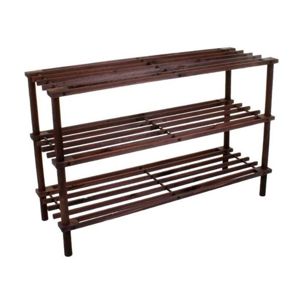Braz 74x26x48cm Wooden 3 Tier Shoe Rack Organiser Up To 9 Pairs — Chocolate