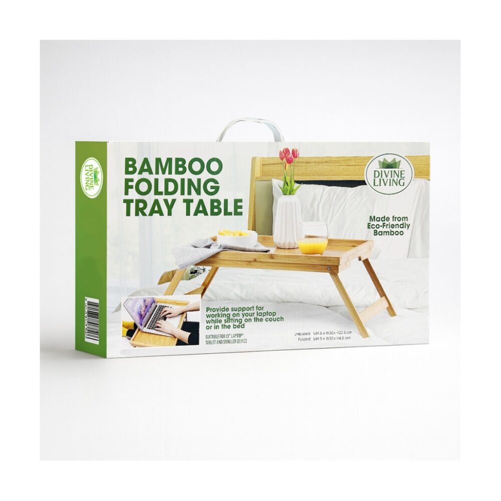 Braz 49.5x30x22.5cm Bamboo Fold Up Lap Tray Bed Laptop Table — image 3