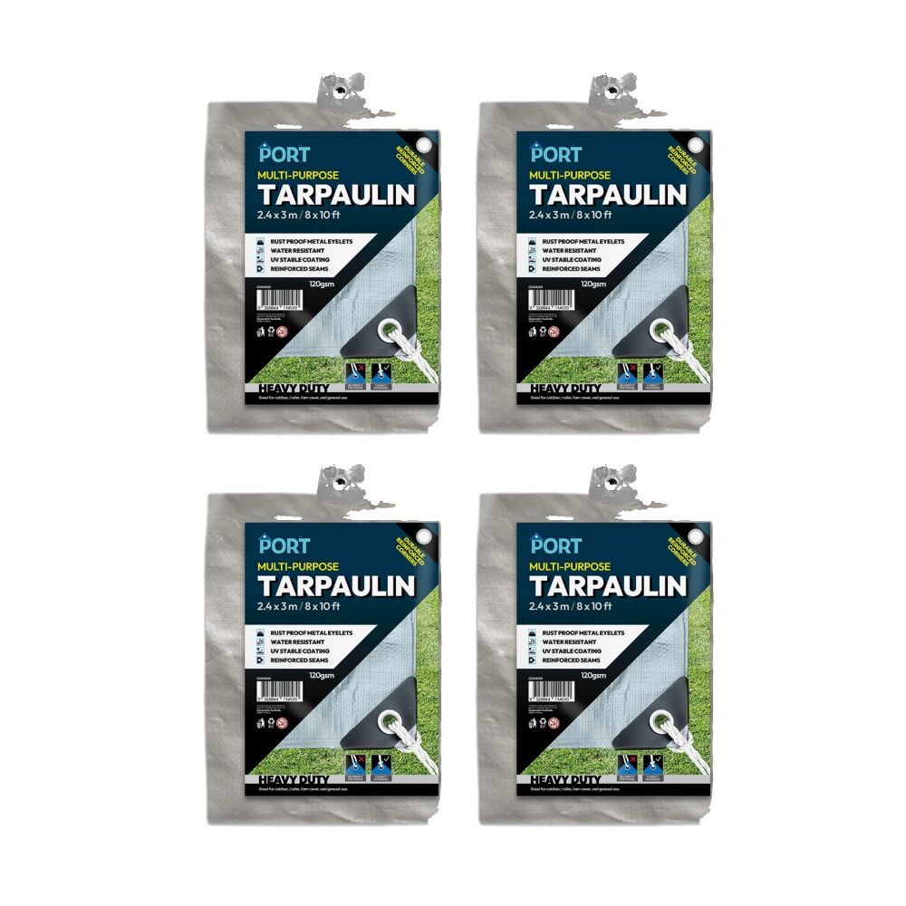 Port Water Resistant UV Stable Outdoor Tarp 8x10ft 244x305cm Silver (4 Pack)