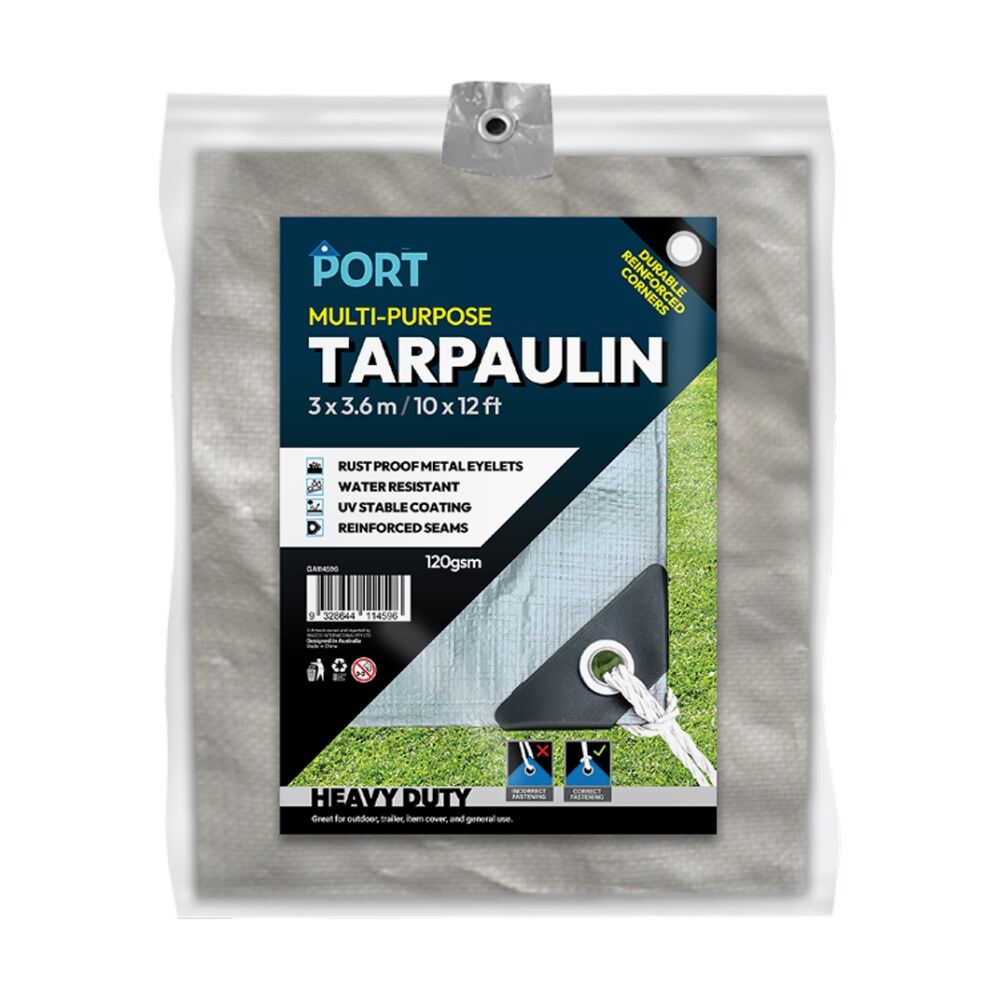 Port 305x366cm Silver Water Resistant UV Stable Outdoor Tarp 10x12ft