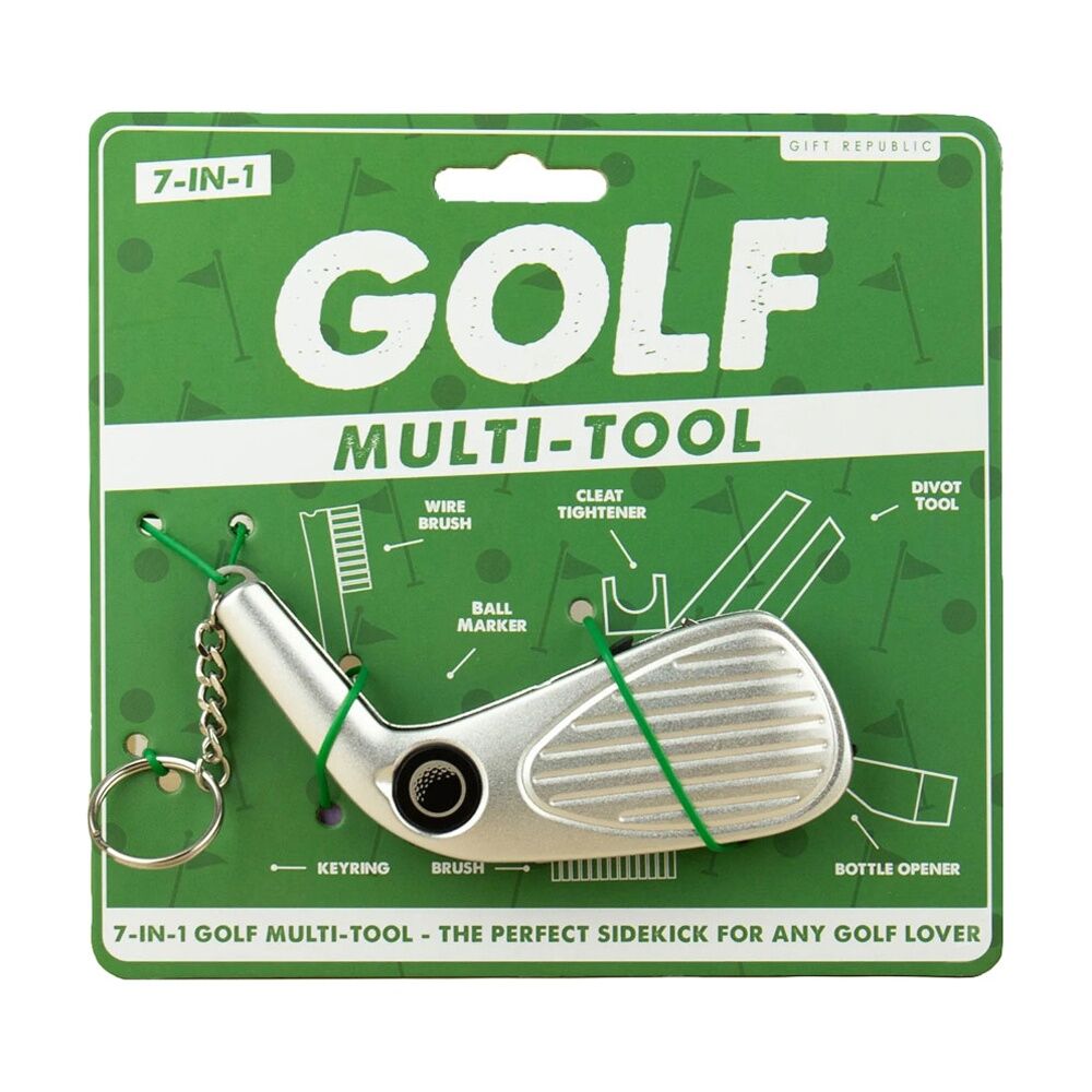 Gift Republic Silver Golf 7-in-1 Multi-Tool Accessories Keychain Tool