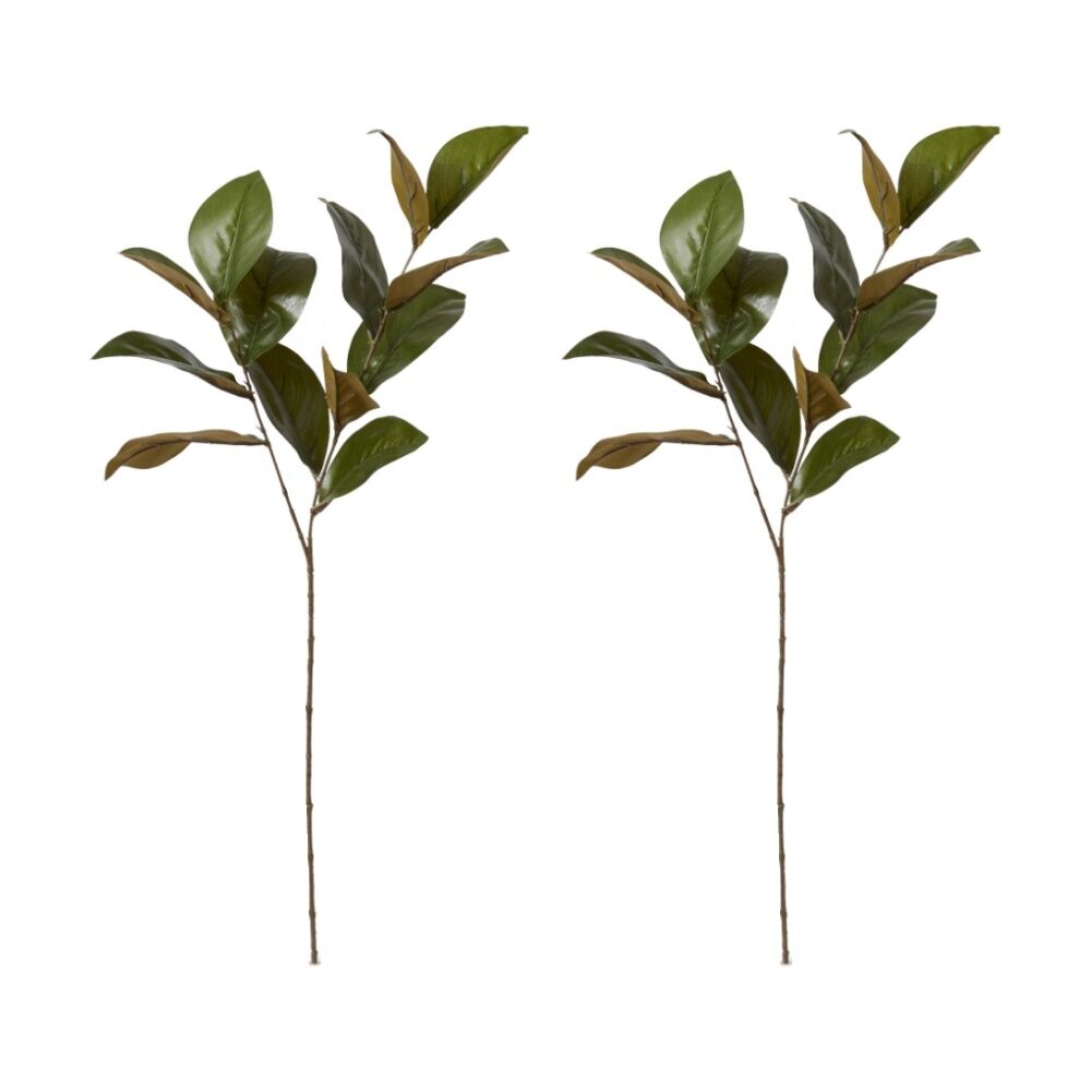 E Style Magnolia Leaf Spray Realistic Artificial Flower Green 25x16x76cm (2 Pack)