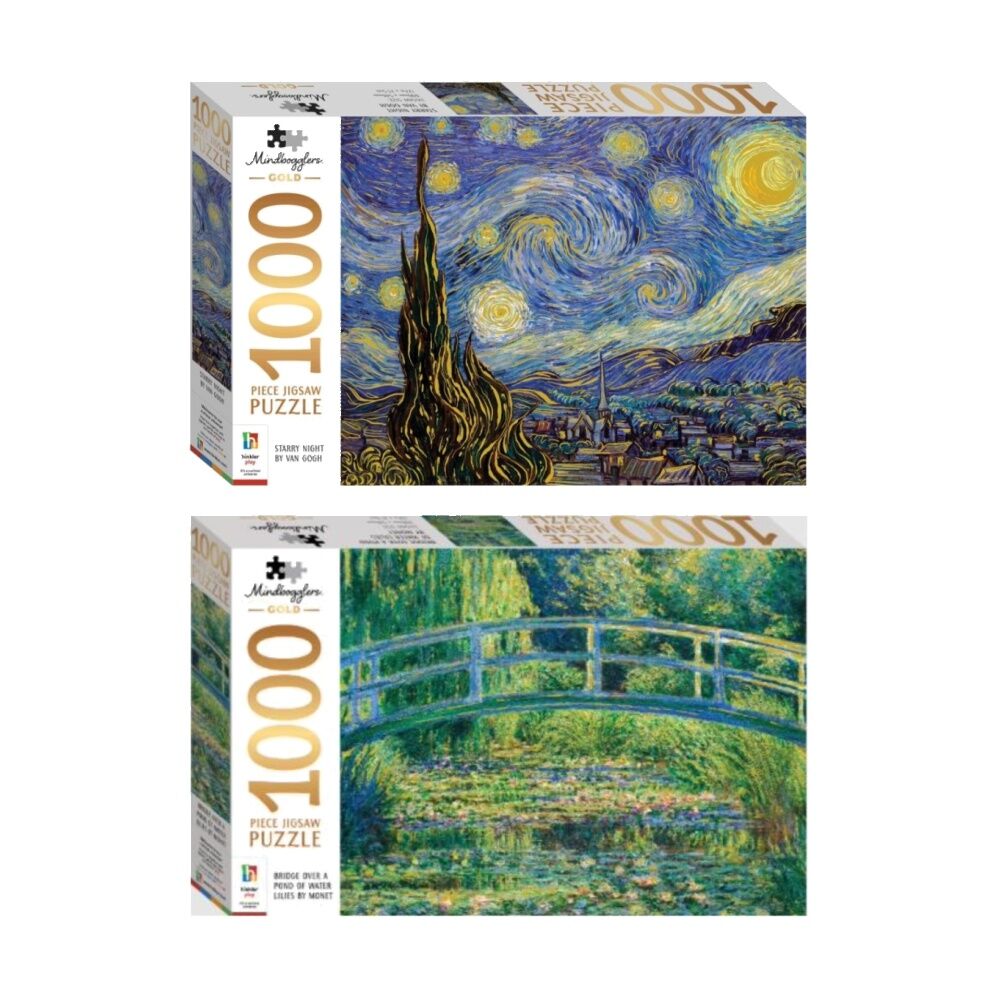 Hinkler Mindbogglers Gold Water Lilies & Gold Starry Night Puzzle (1000 Pieces)