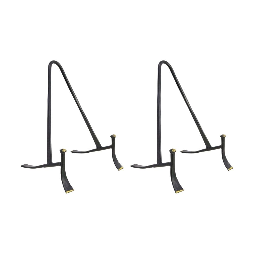 LVD Medium Handcrafted Black Metal Plate Stand Accessory 19x11.75x11.5cm (2 Pack)