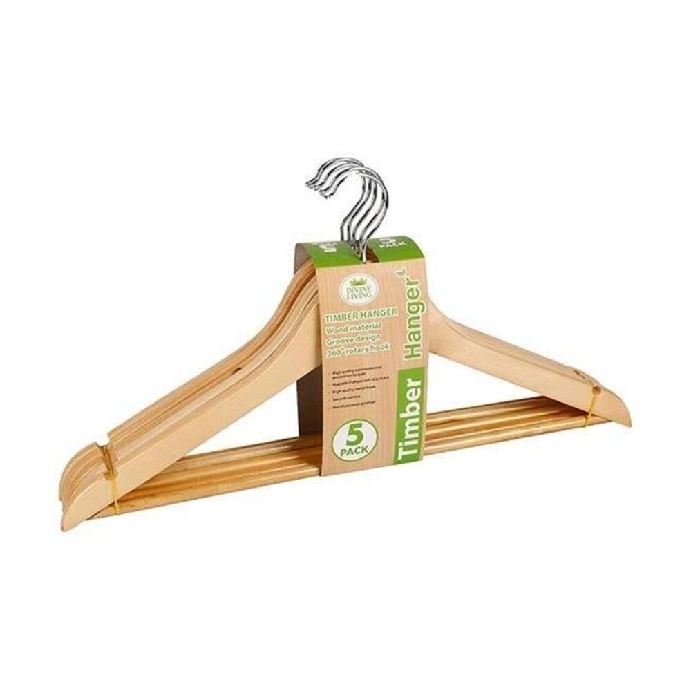 Braz 5pc Braz Clothes Hangers Grooved w/ 360 Degree Rotary Hook Timber (6 Pack) — image 2