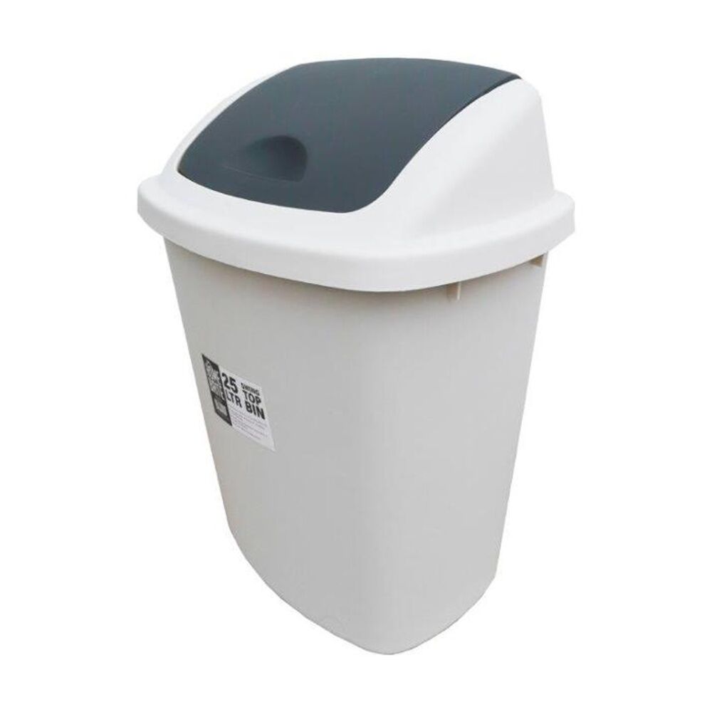 Braz Home Or Office Rubbish Bin Swing Top w/ Grey Lid 25L White (4 Pack) — image 3