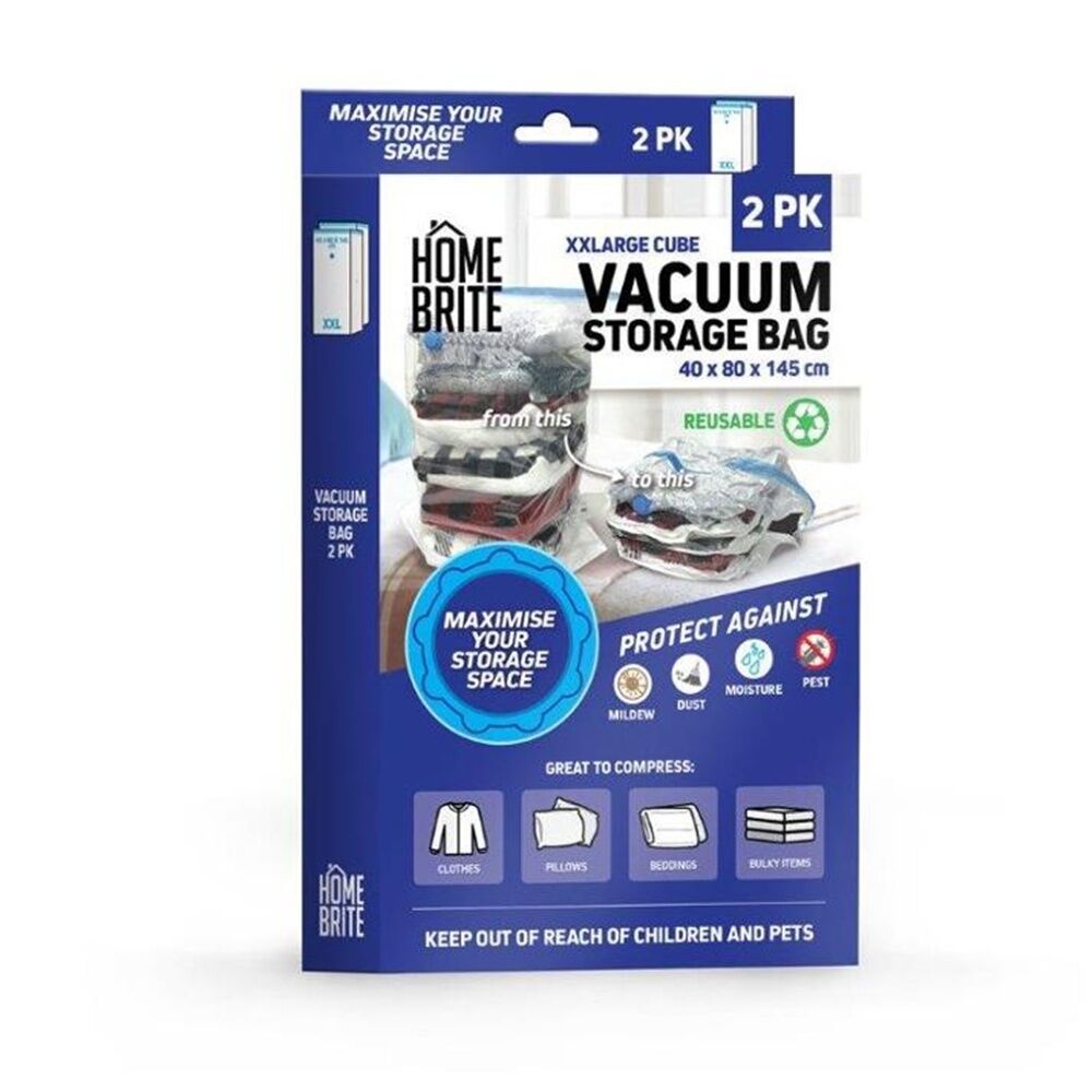 Braz 2pc Braz Reusable Vacuum Sealed Clothes Storage Bags XXL 145x40cm Cube (2 Pack) — image 2