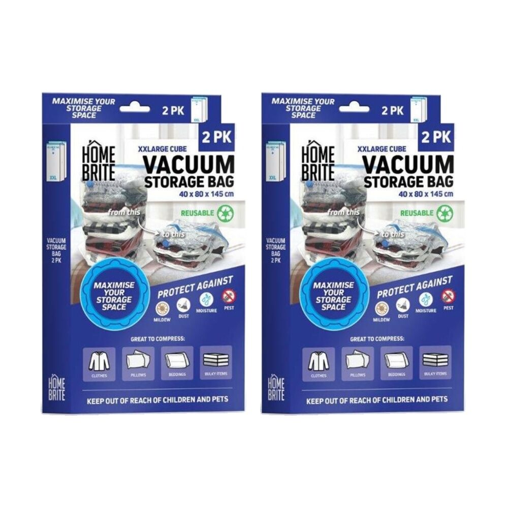 Braz 2pc Braz Reusable Vacuum Sealed Clothes Storage Bags XXL 145x40cm Cube (2 Pack)