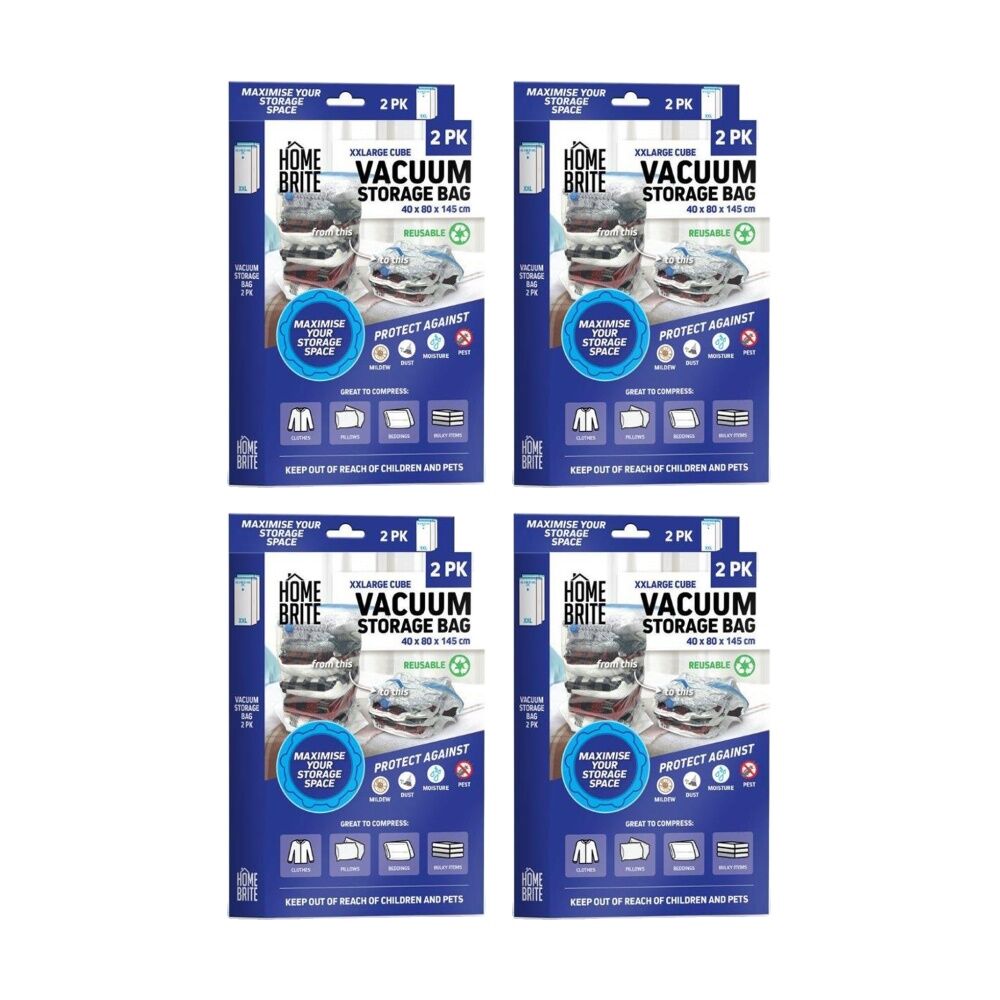 Braz 2pc Braz Reusable Vacuum Sealed Clothes Storage Bags XXL 145x40cm Cube (4 Pack)