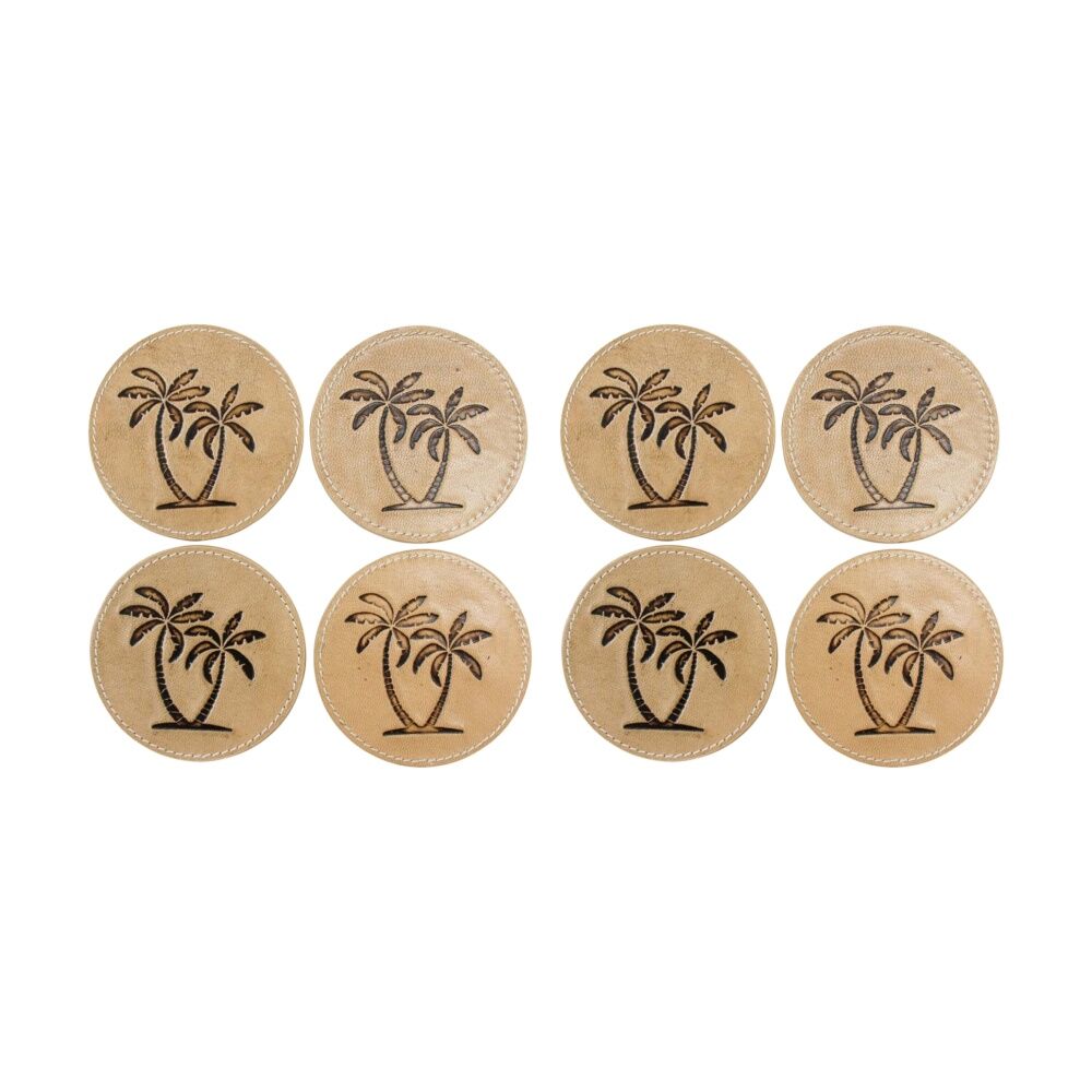LVD 4pc LVD Handcrafted Palm Genuine Leather Coaster Set Tableware 10x10cm (2 Pack)
