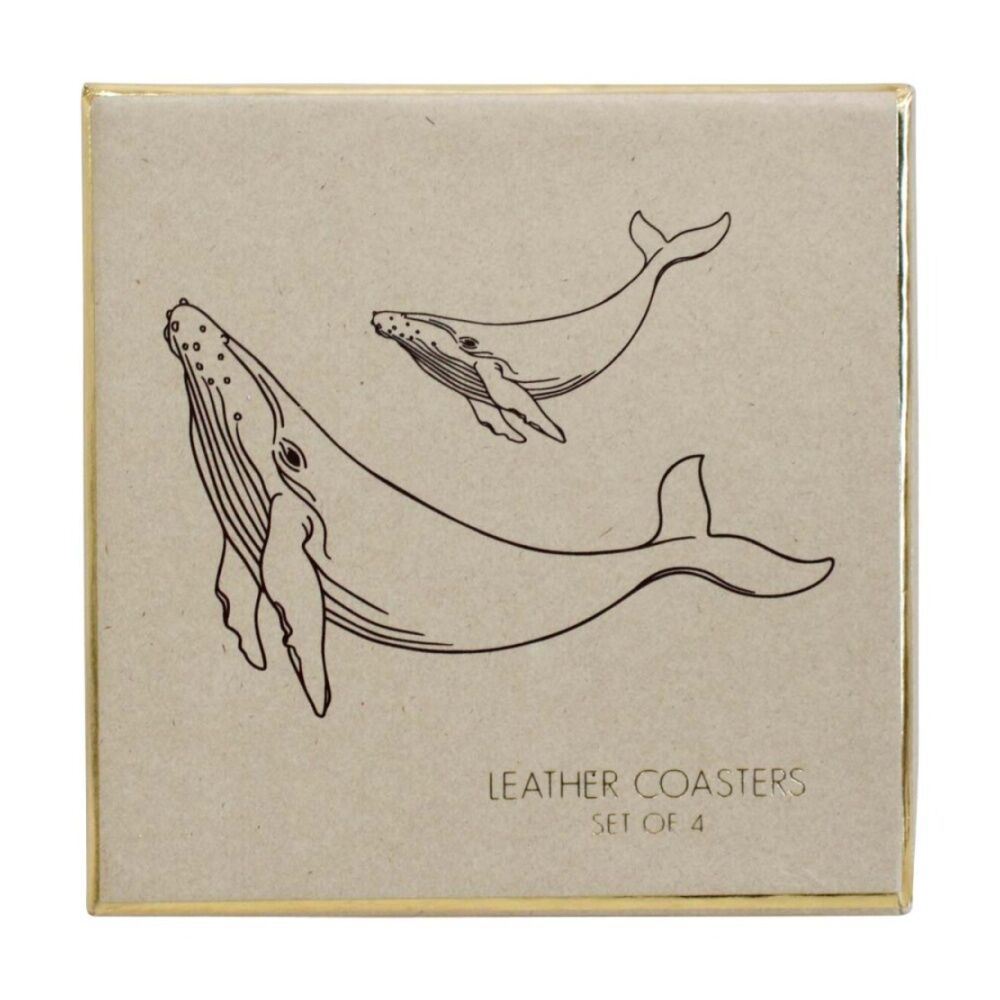 LVD 4pc LVD Handcrafted Whale Genuine Leather Coaster Set Tableware 10x10cm (2 Pack) — image 3