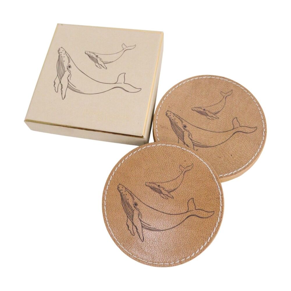 LVD 4pc LVD Handcrafted Whale Genuine Leather Coaster Set Tableware 10x10cm (2 Pack) — image 4