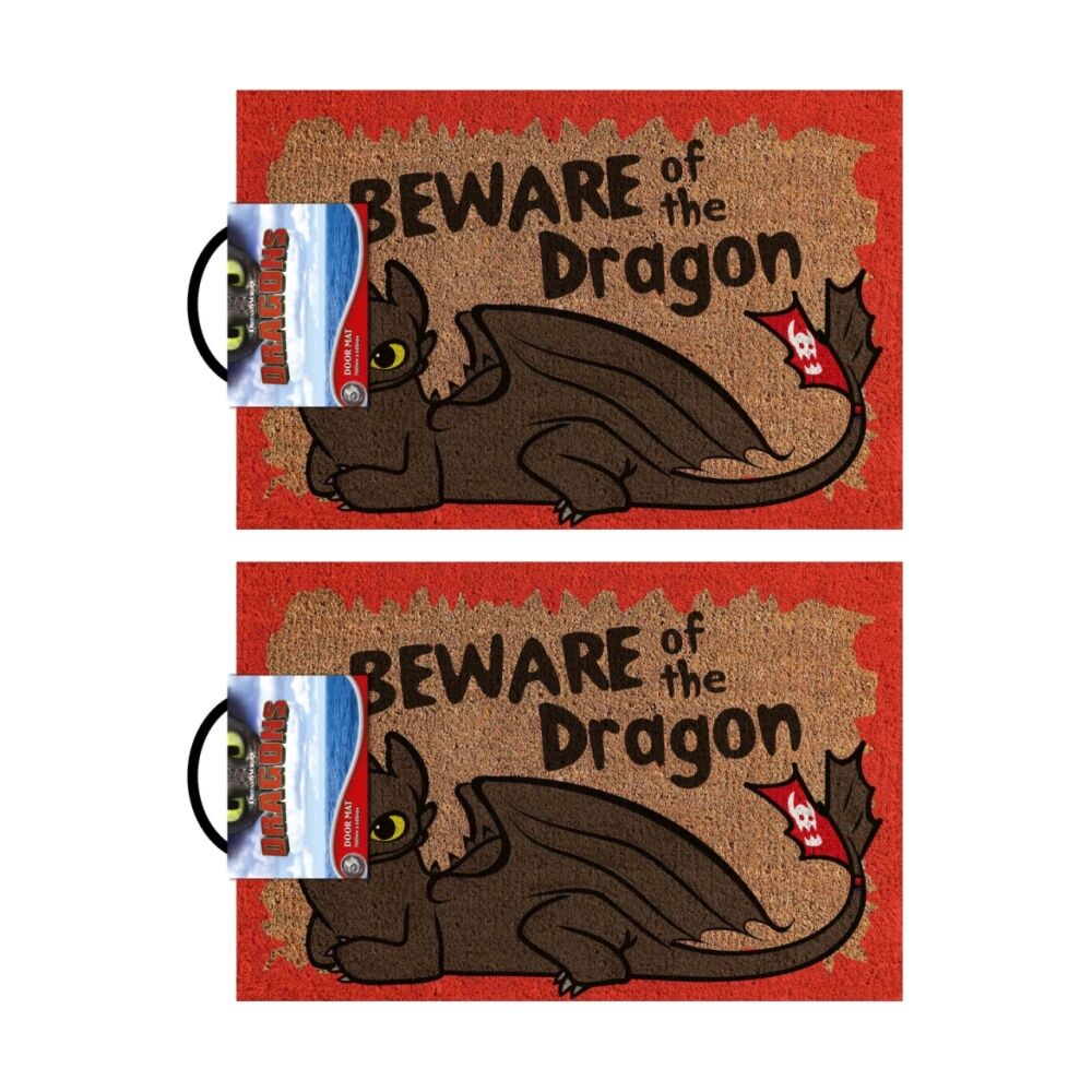 How to Train Your Dragon Beware Of The-Dragon 100% Cior Home Doormat 60x40cm (2 Pack)