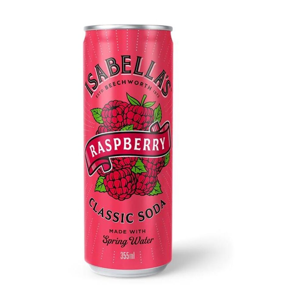 Isabella's 355ml Isabella's Raspberry Classic Flavoured Soda Can Soft Drink
