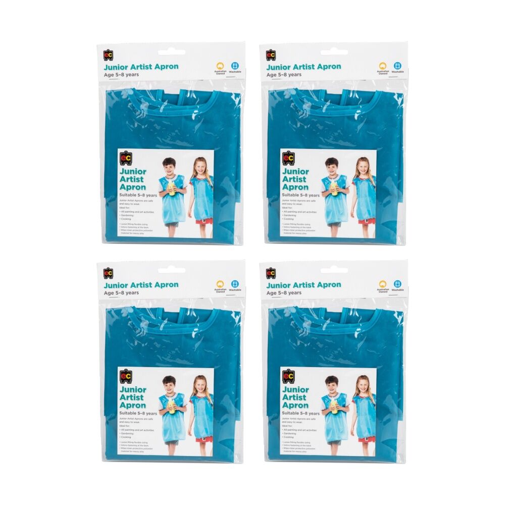 Educational Colours Junior Artist Paint Kids Apron Blue 5-8y (4 Pack)