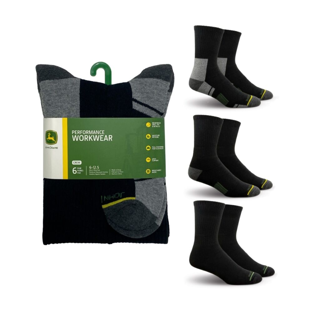 John Deere Crew Performance Socks (Size 10-13) Mens (6 Pieces) — image 2
