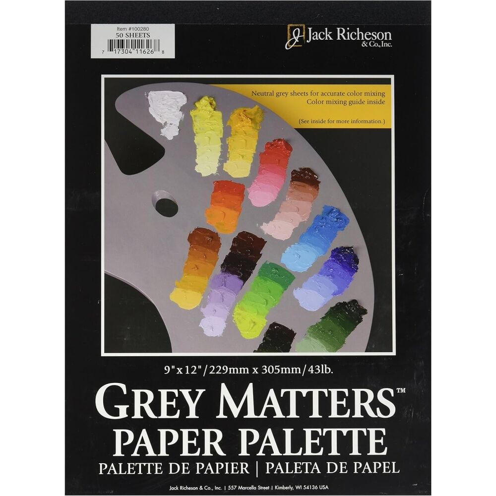 Richeson Disposable Grey Paper Pallete 9x12 In - Colour Mixing - Neutral Background For Accurate Colour Representation - Designed For Artists - 50