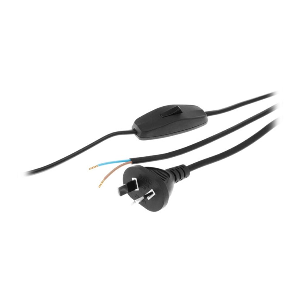 Unbranded Inline Switch Power Lead Black 3M 2 Core Cord with 3 Metre Cable