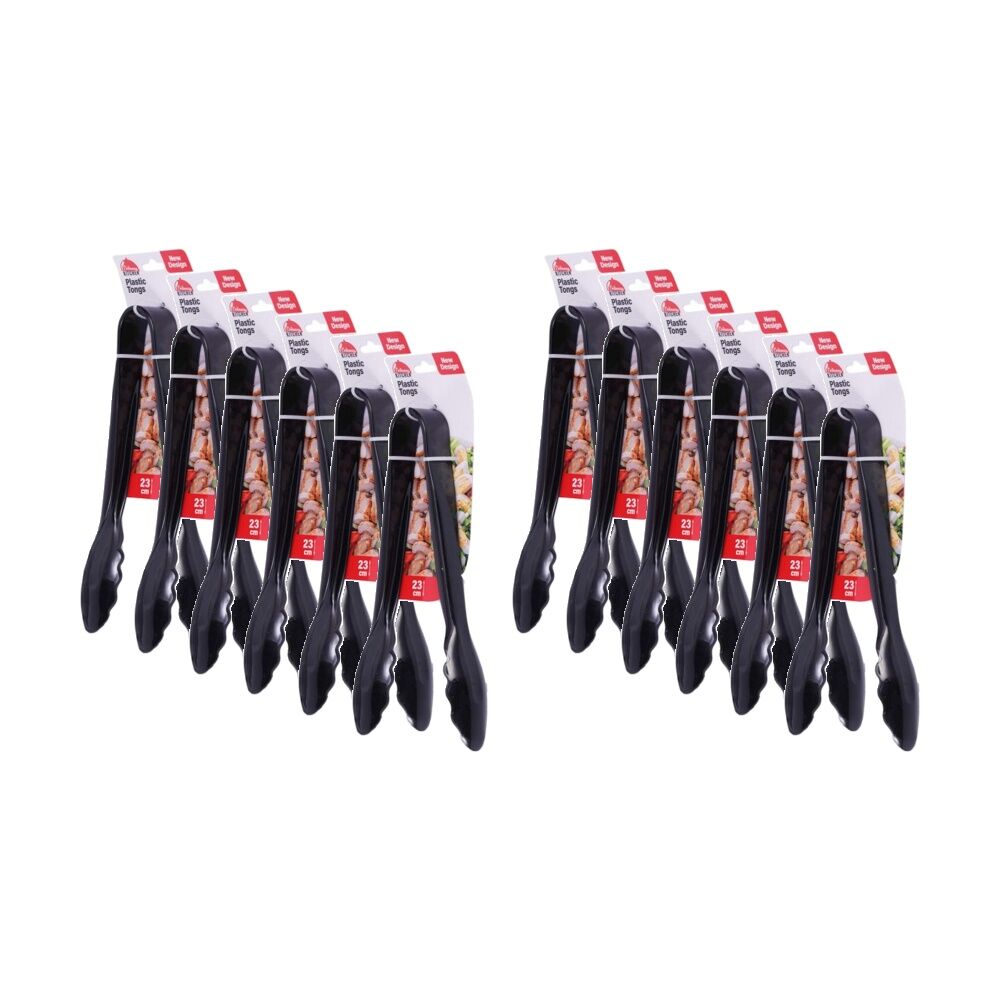 Culinary Kitchen Plastic Tongs Cooking Utensil 23cm Black (12 Pack)