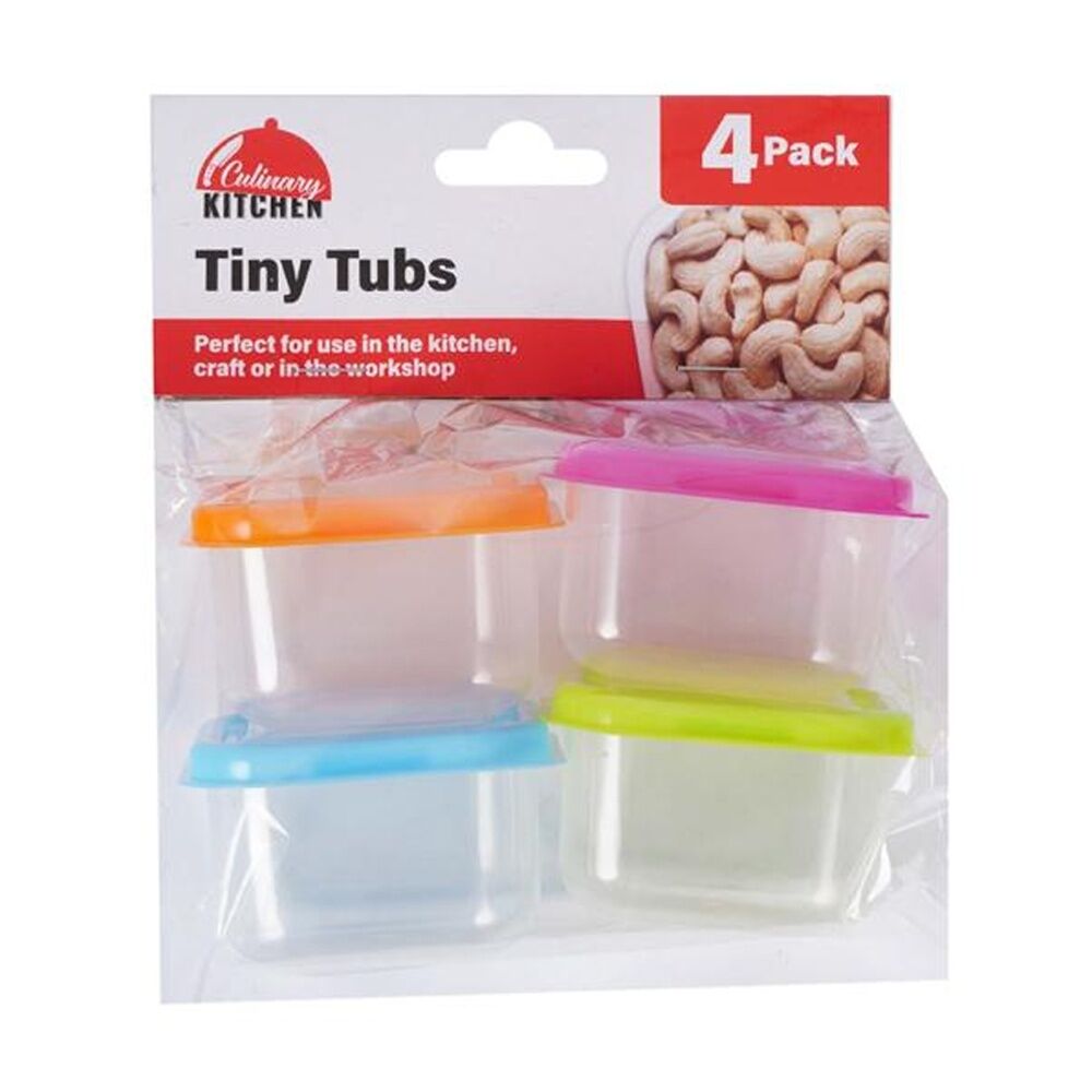 Braz Mini Plastic Food Storage Containers w/ Colourful Lids 6.5x5.5x4cm (4 Pieces)