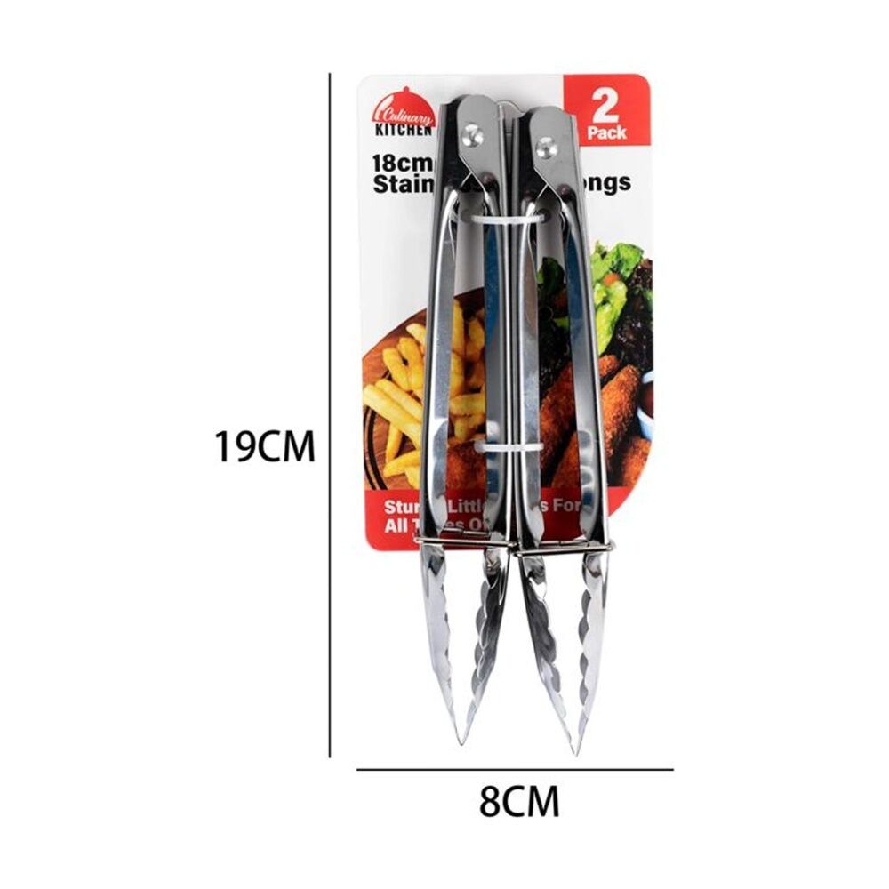 Culinary Kitchen Stainless Steel Mini Tongs Cooking Utensil 14cm (2 Pieces) — image 2