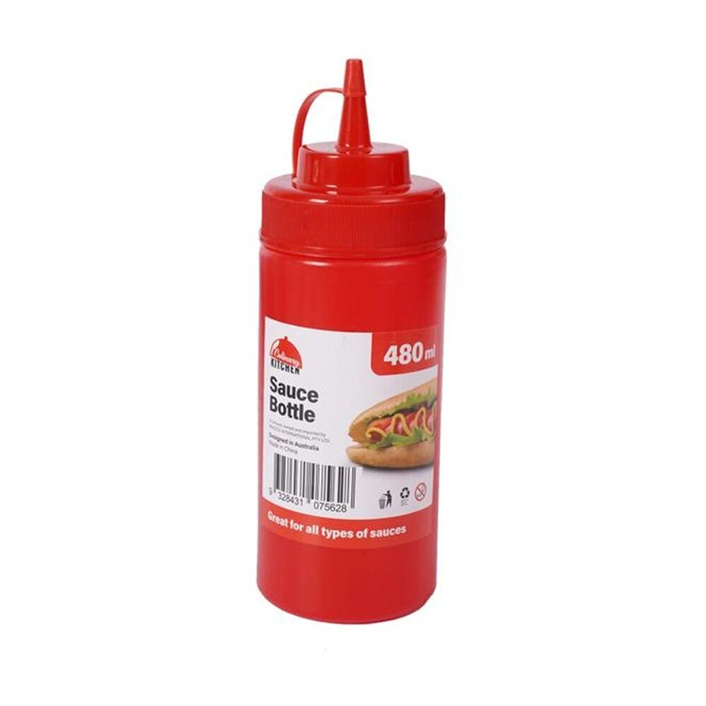 Culinary Kitchen 480ml Red Plastic Squeeze Bottle Sauce Dispenser