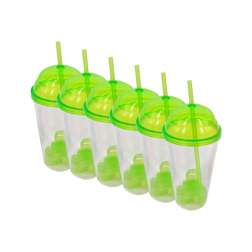 Braz Kids Plastic Drinking Tumbler Dome w/ Lid, Straw & Cube Assorted (6 Pack)