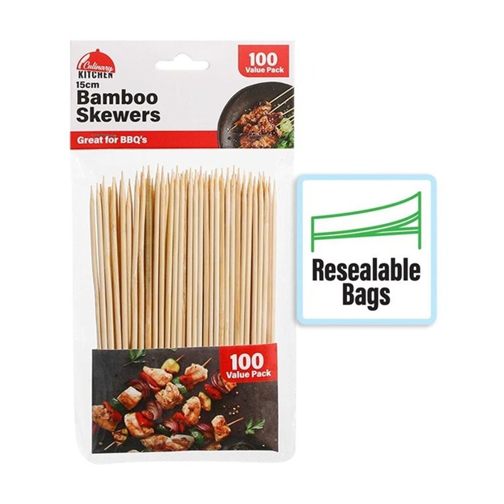 Braz Reusable Pointed Tips Bamboo Skewers w/ Resealable Bag 3mmx15cm (100 Pieces) — image 2