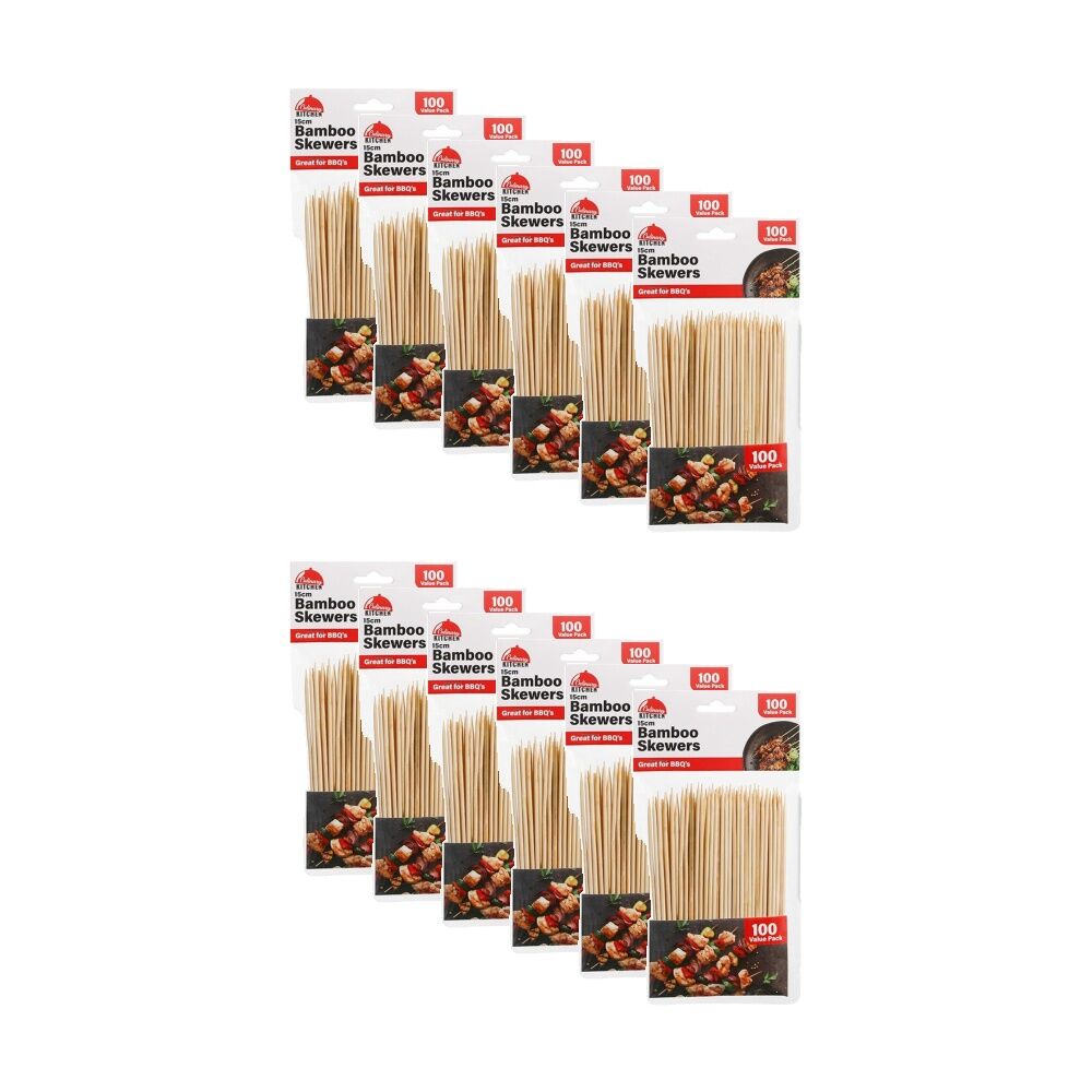 Braz 100pc Braz Reusable Pointed Tips Bamboo Skewers w/ Resealable Bag 3mmx15cm (12 Pack)