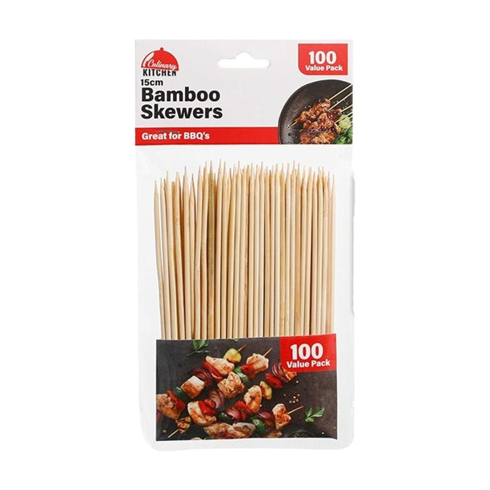 Braz Reusable Pointed Tips Bamboo Skewers w/ Resealable Bag 3mmx15cm (100 Pieces)
