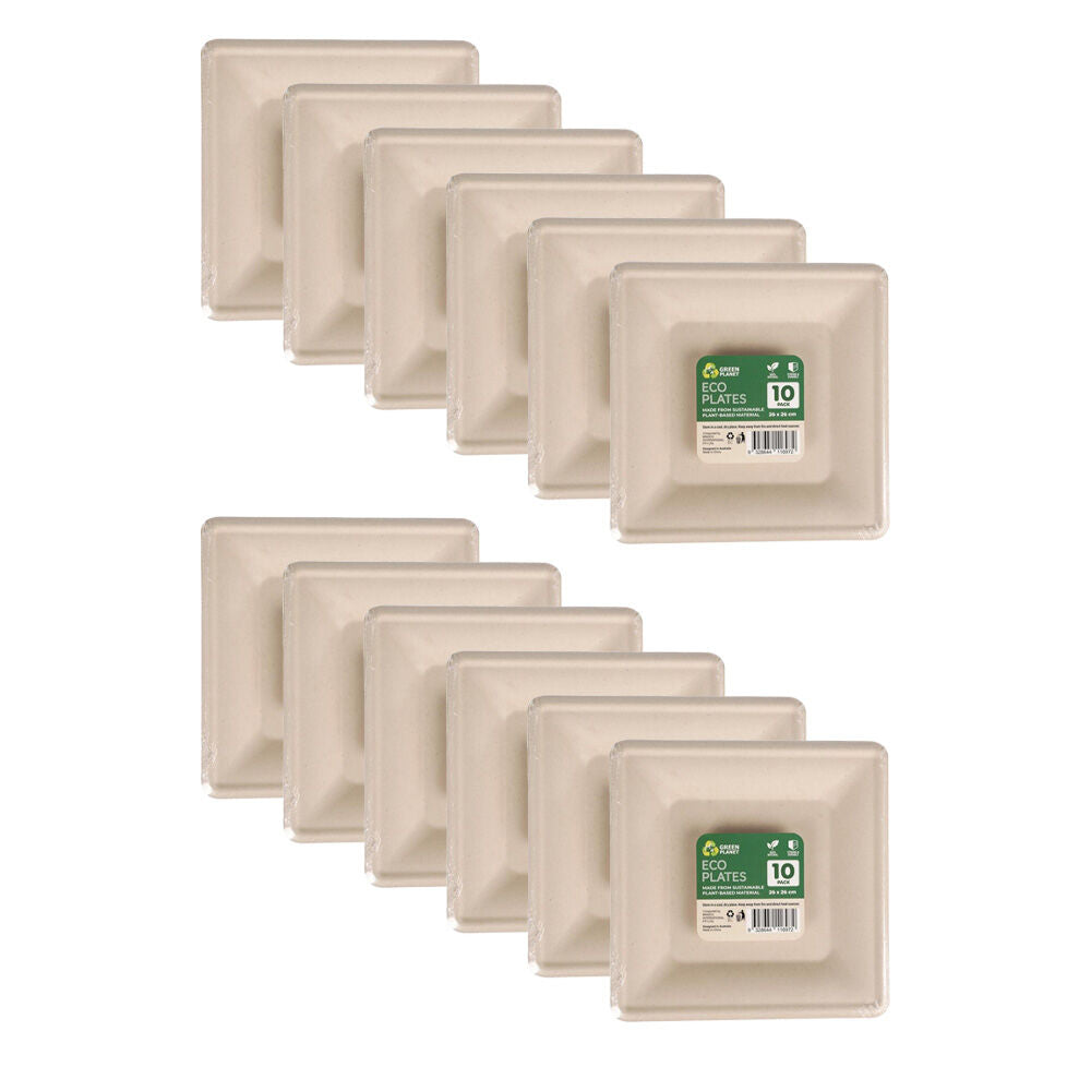 Braz 10pc Braz Earth Friendly Square Plates Tableware Servware 26x26cm Beige (12 Pack)