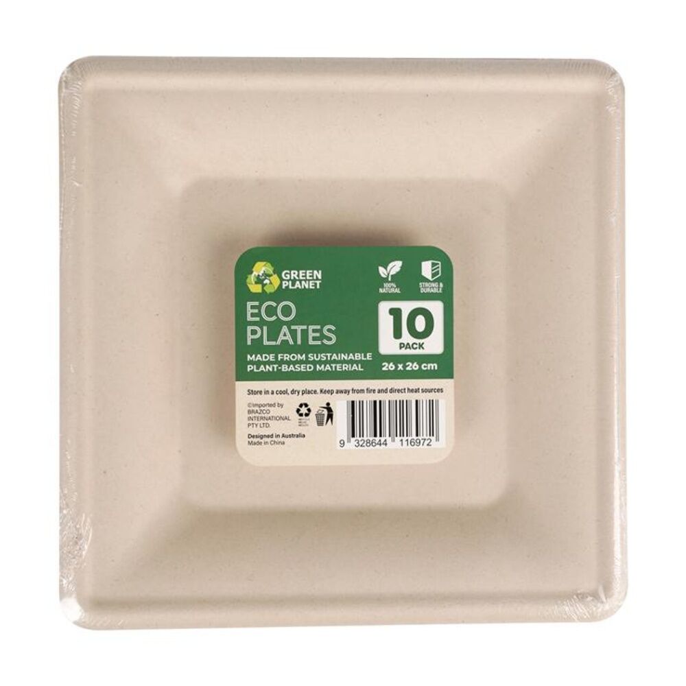 Braz 10pc Braz Earth Friendly Square Plates Tableware Servware 26x26cm Beige (12 Pack) — image 2